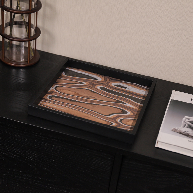 Interior Design Exhibition - Wabi-sabi wind tray black leather wooden
