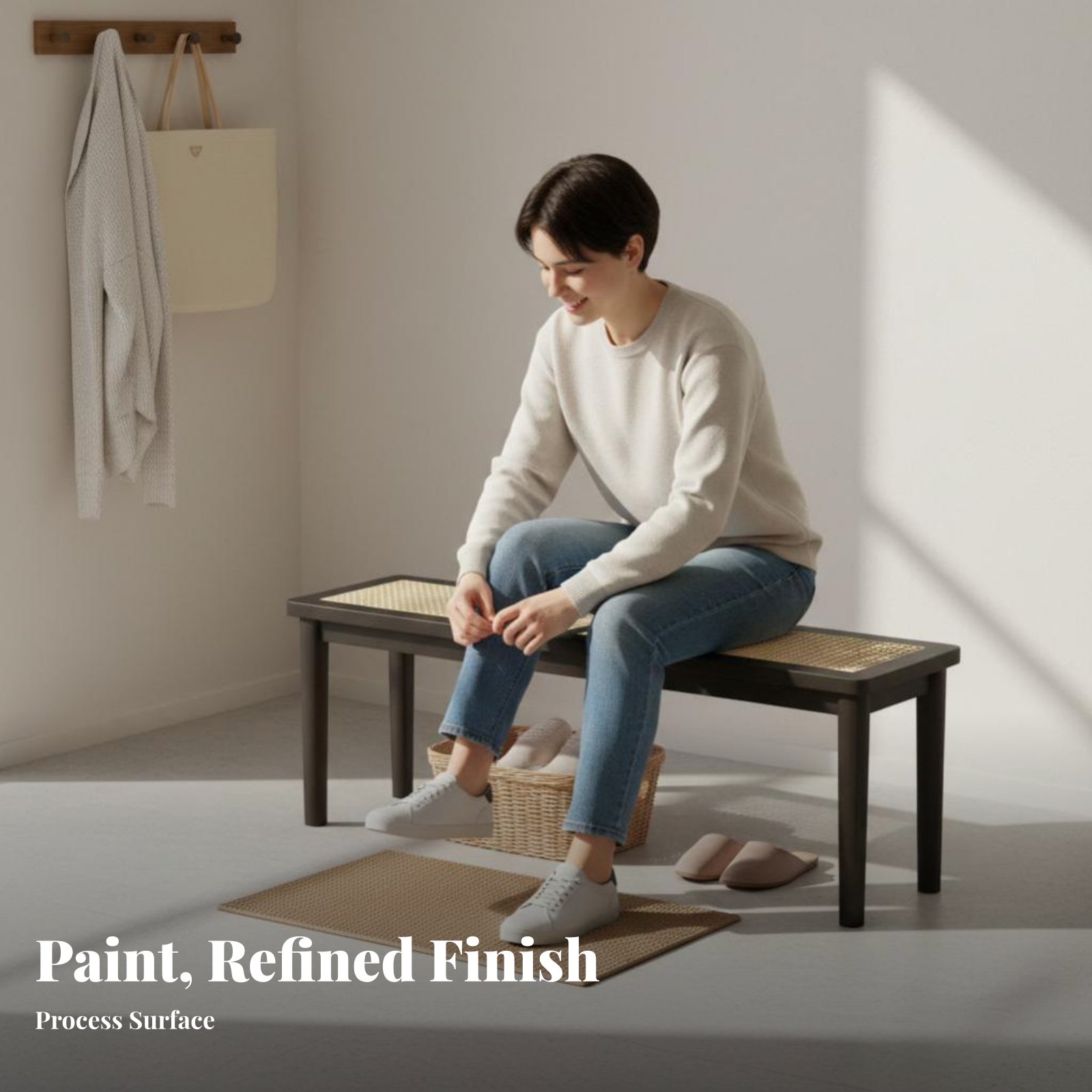 Woven Top Wooden Bench Sturdy  - Interior Design Japanese recensie en prijs