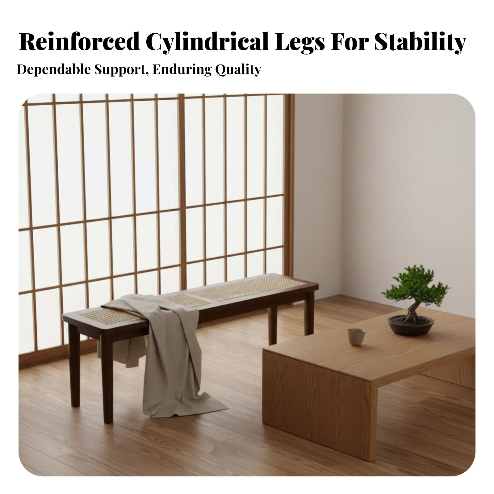 Woven Top Wooden Bench Sturdy  - Interior Design Japanese recensie en prijs